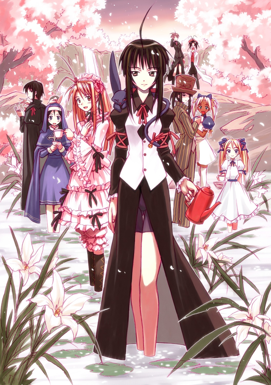 akamatsu_ken, aoyama_motoko, bike_shorts, dress, kaolla_su, konno_mitsune, kuro_(love_hina), lolita_fashion