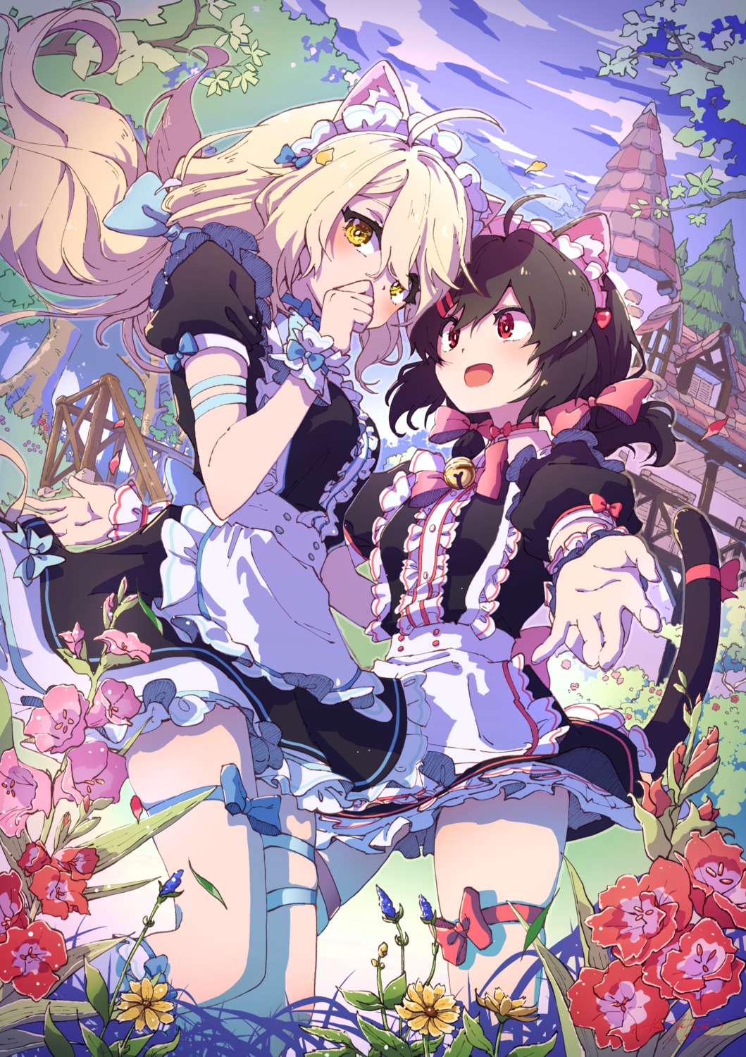 animal_ears, garter, kagawa_yuusaku, maid, nekomimi, skirt_lift, tail