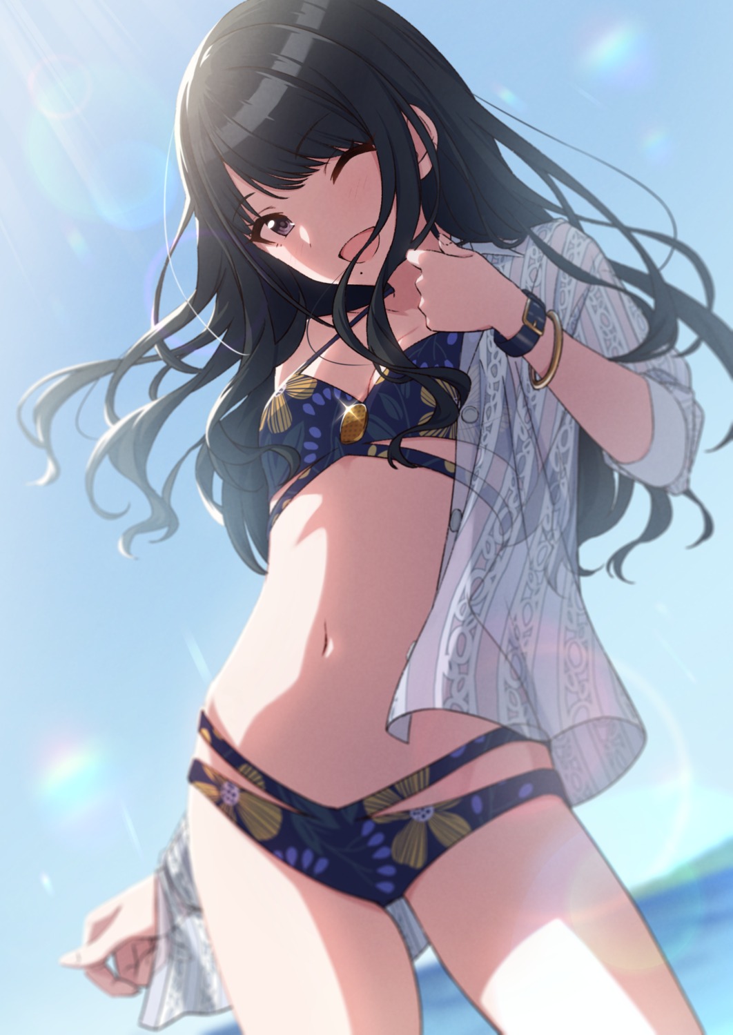 amochin, bikini, cleavage, kazano_hiori, open_shirt, see_through, swimsuits, the_idolm@ster, the_idolm@ster_shiny_colors