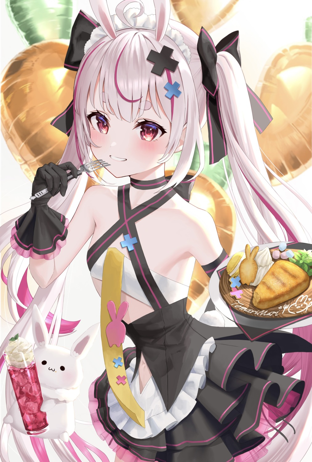 animal_ears, bunny_ears, narukami_arei, no_bra, skirt_lift, tomari_mari, tomari_mari_channel