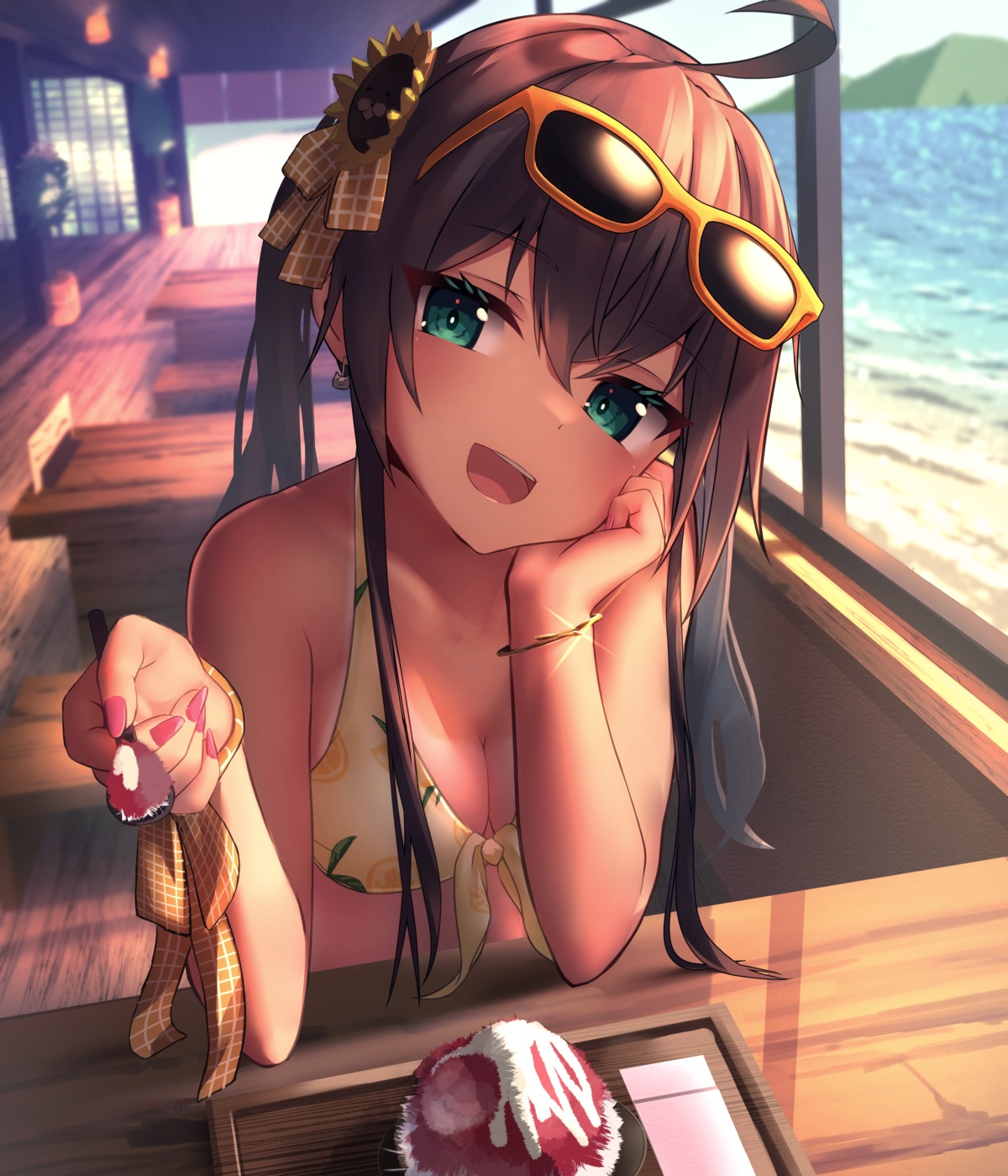 bikini_top, cleavage, hololive, inaba_teitoku, megane, natsuiro_matsuri, swimsuits