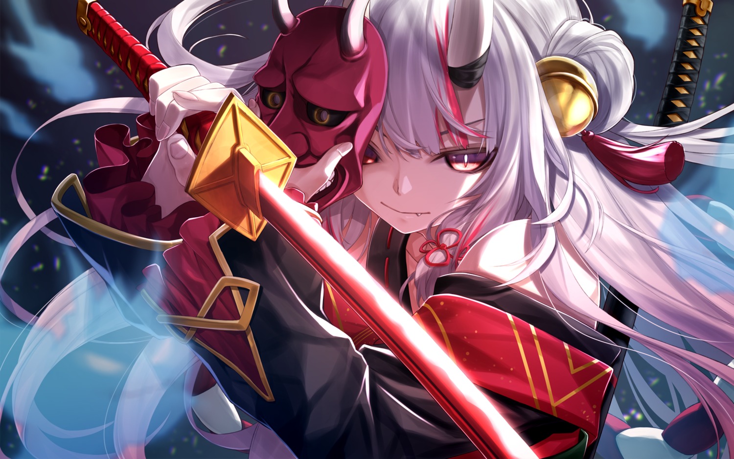 fenrir_(fenlil0316), hololive, horns, japanese_clothes, nakiri_ayame, sword