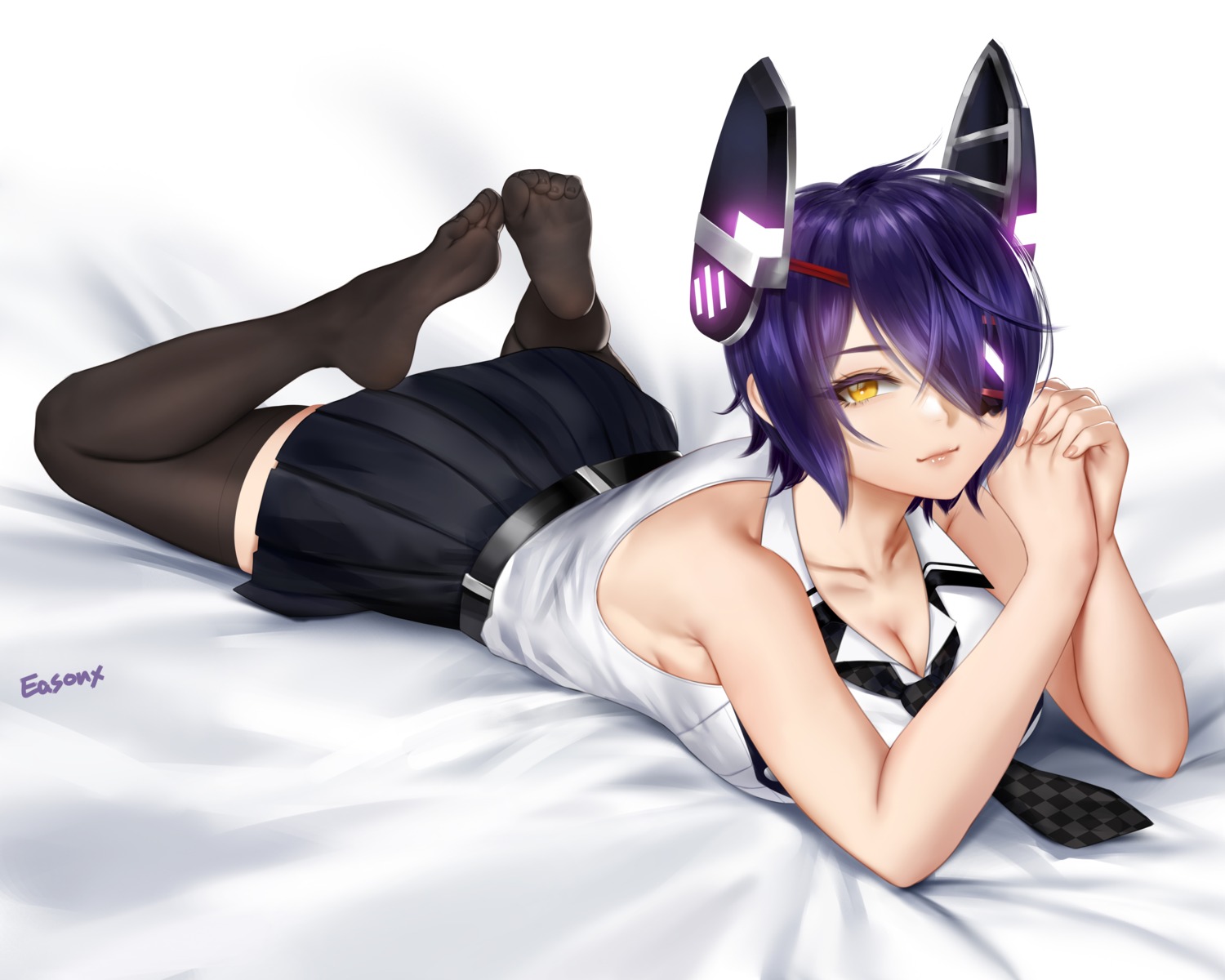 cleavage, easonx, eyepatch, feet, kantai_collection, seifuku, tenryuu_(kancolle), thighhighs