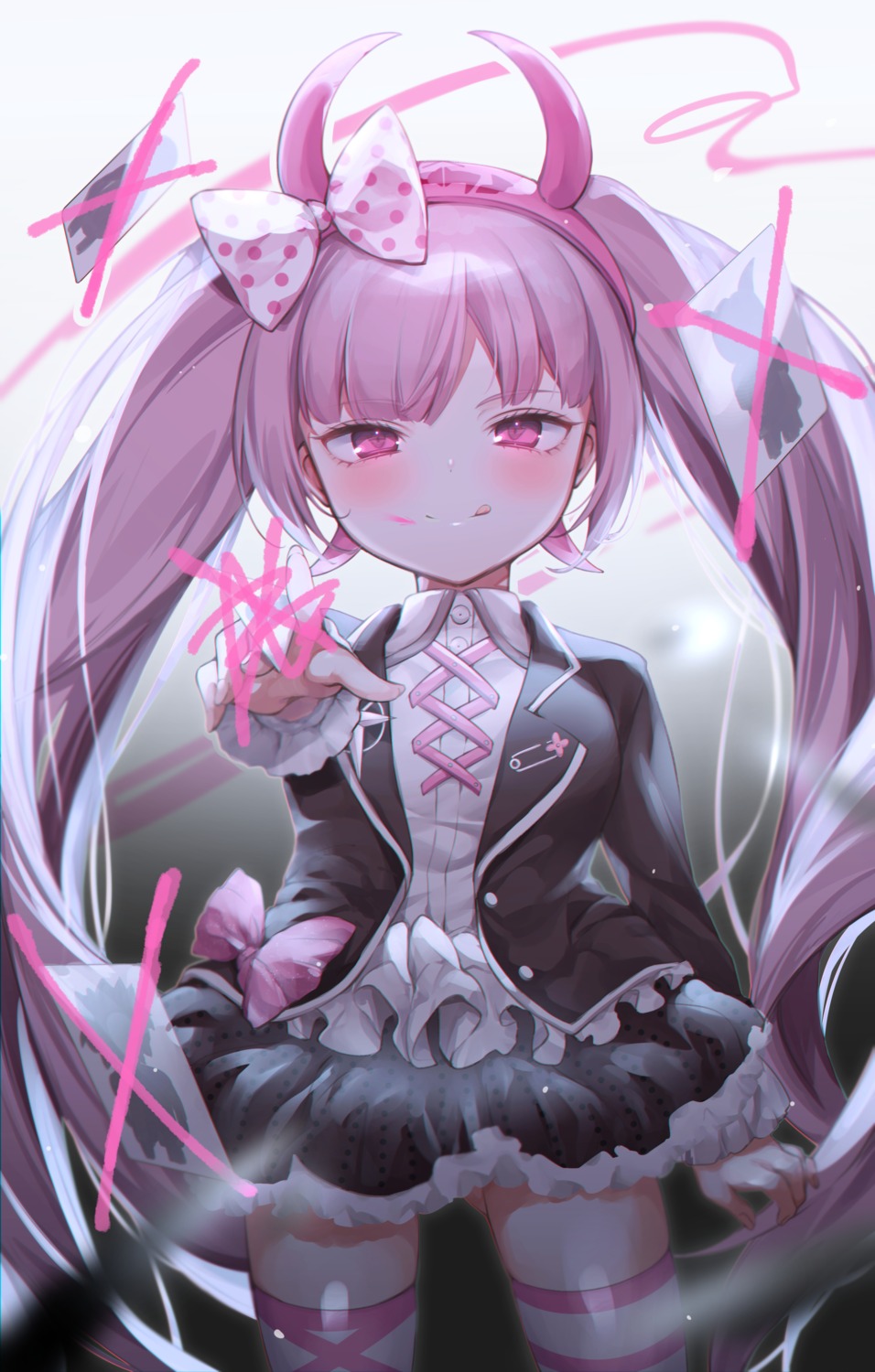 dangan-ronpa, horns, skirt_lift, thighhighs, usanta, utsugi_kotoko, zettai_zetsubou_shoujo