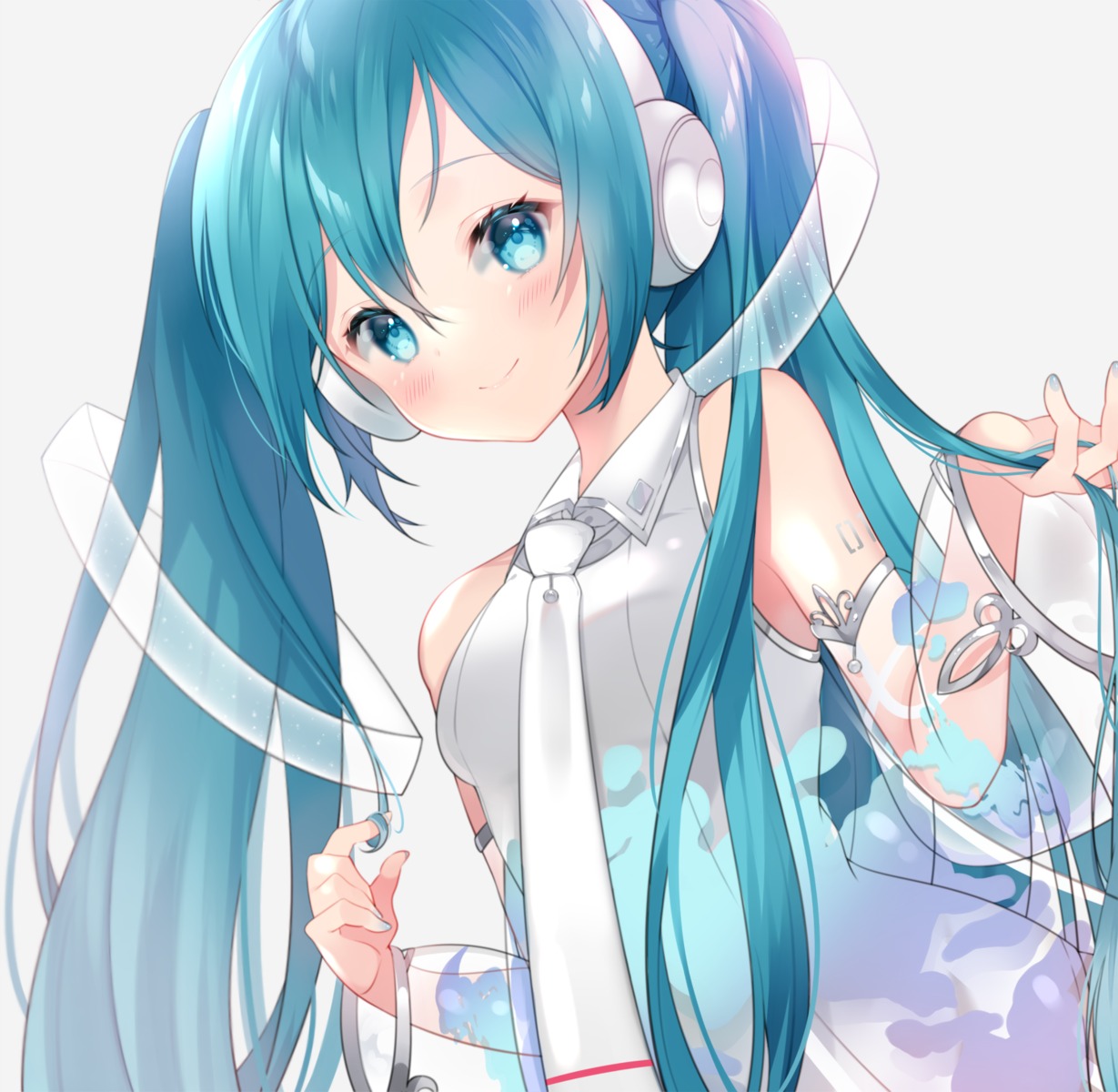 hatsune_miku, hatsune_miku_expo, headphones, tattoo, vocaloid, yuni_(irohasuiroiro)