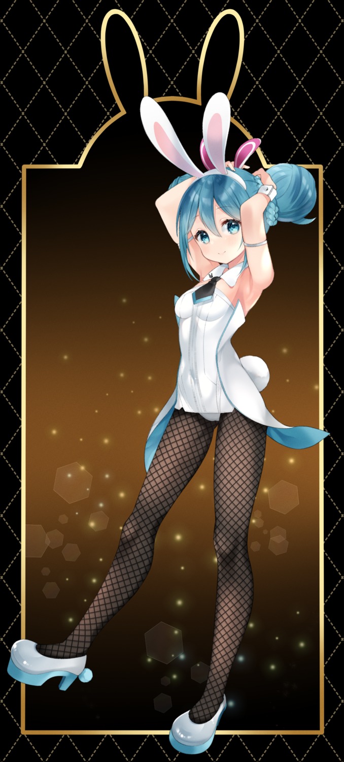 animal_ears, bicute_bunnies_miku, bunny_ears, bunny_girl, fishnets, hatsune_miku, heels, no_bra