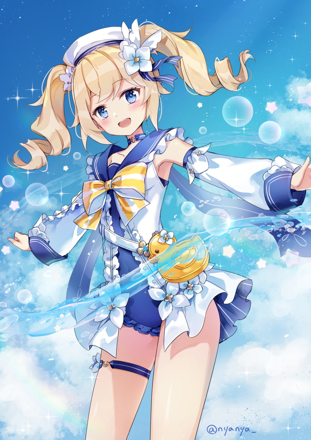 barbara_(genshin_impact), dress, garter, genshin_impact, nyanya, swimsuits, wet