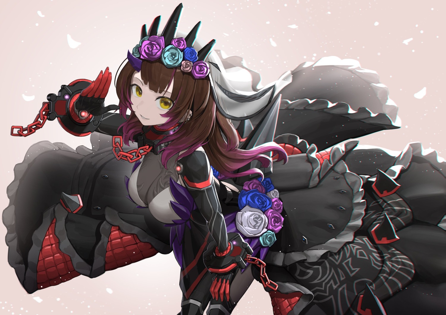 armor, dress, gothic_lolita, hololive, horns, lolita_fashion, roboco-san, skirt_lift, ziga