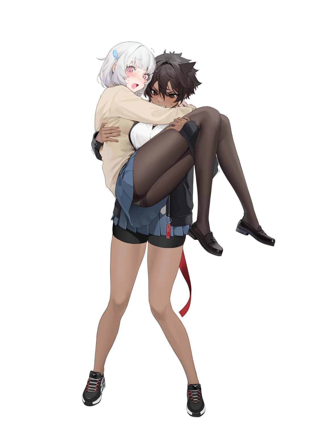 bike_shorts, micchan_(ohisashiburi), ohisashiburi, pantsu, pantyhose, see_through, seifuku, skirt_lift, sweater, yuri