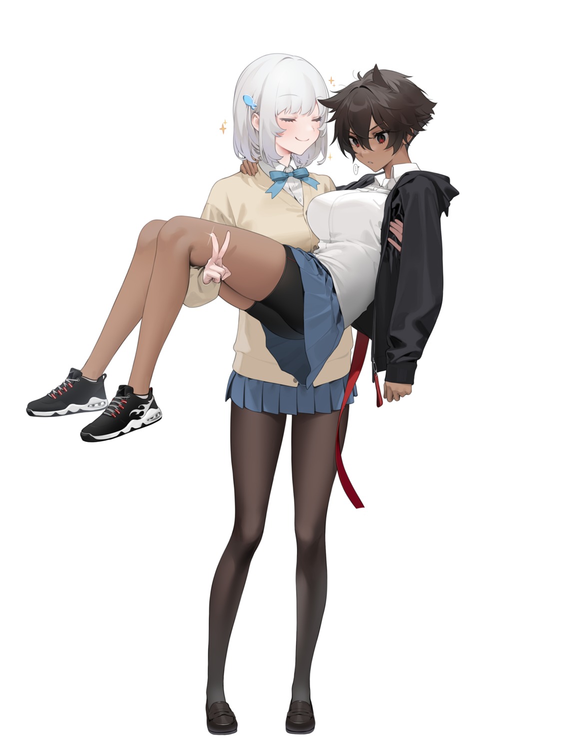 bike_shorts, micchan_(ohisashiburi), ohisashiburi, pantyhose, seifuku, skirt_lift, sweater, yuri