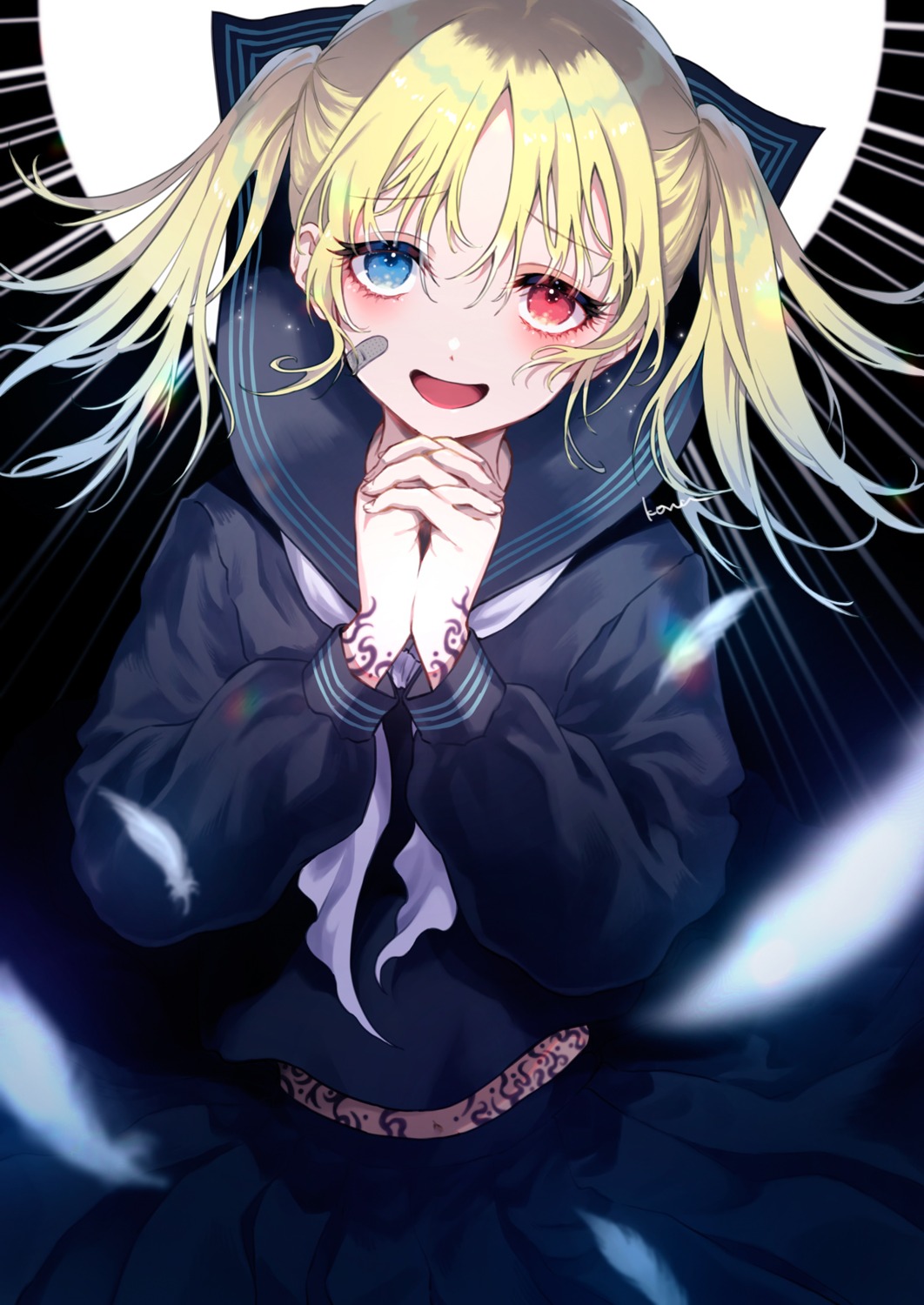 bandaid, heterochromia, konayama_kata, seifuku, tattoo