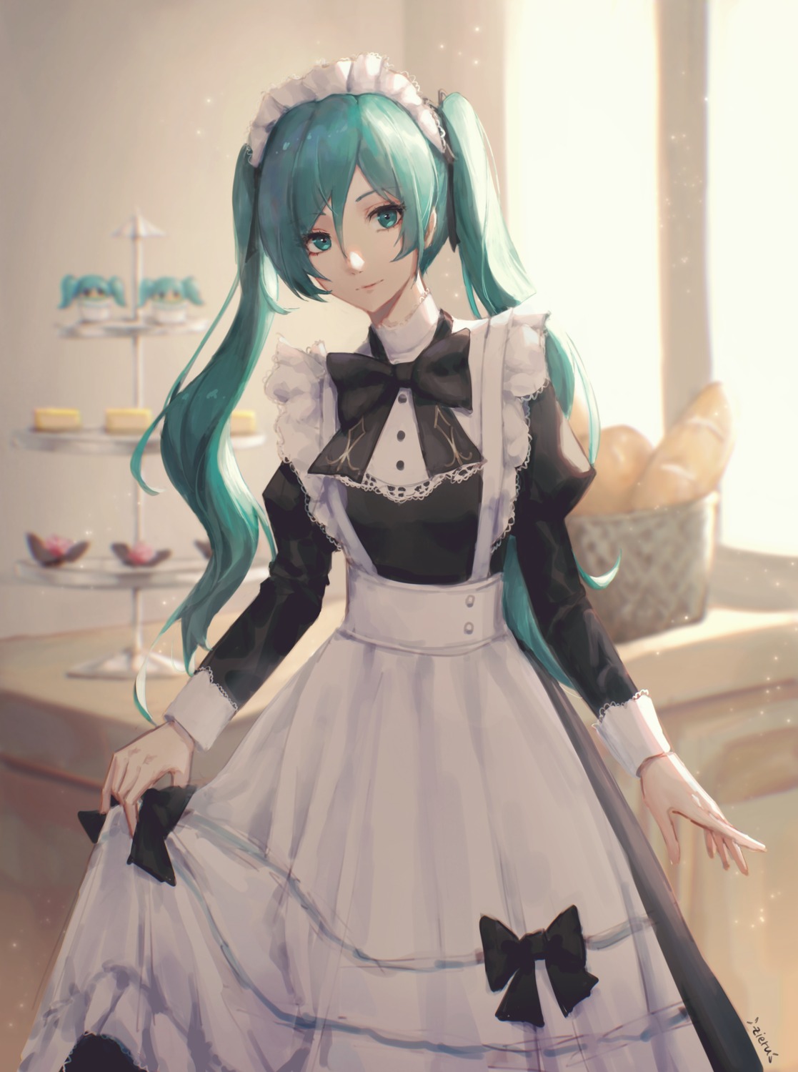 hatsune_miku, maid, skirt_lift, vocaloid, zieru