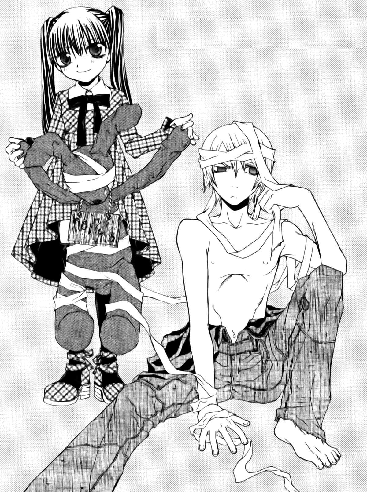 alzeid, bandages, endou_minari, hatenkou_yuugi, monochrome, rahzel