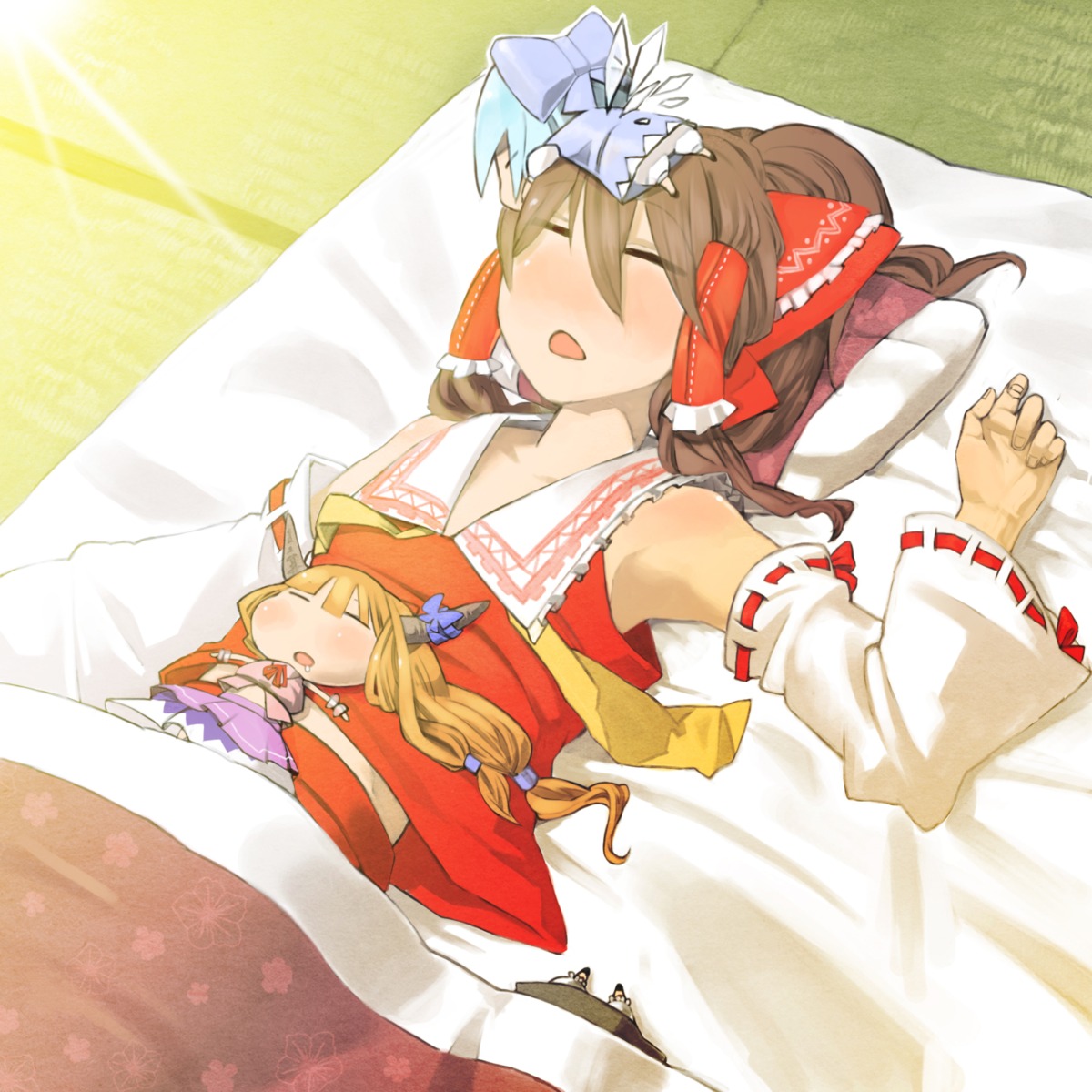 chibi, cirno, hakurei_reimu, ibuki_suika, kirisame_marisa, kotetu, touhou