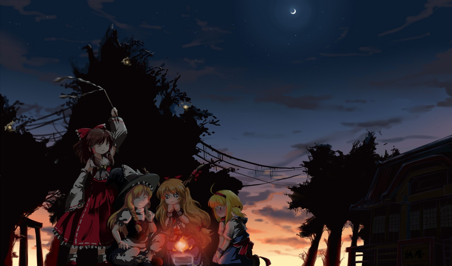 alice_margatroid, aruru_no_zaki, hakurei_reimu, ibuki_suika, kirisame_marisa, shanghai_doll, touhou