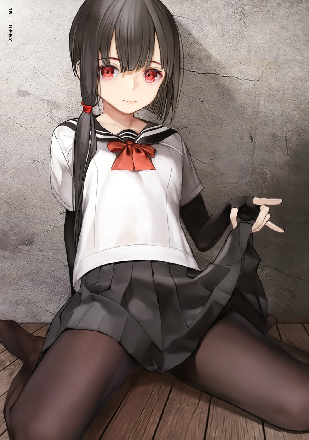 nyatabe, pantyhose, seifuku, skirt_lift