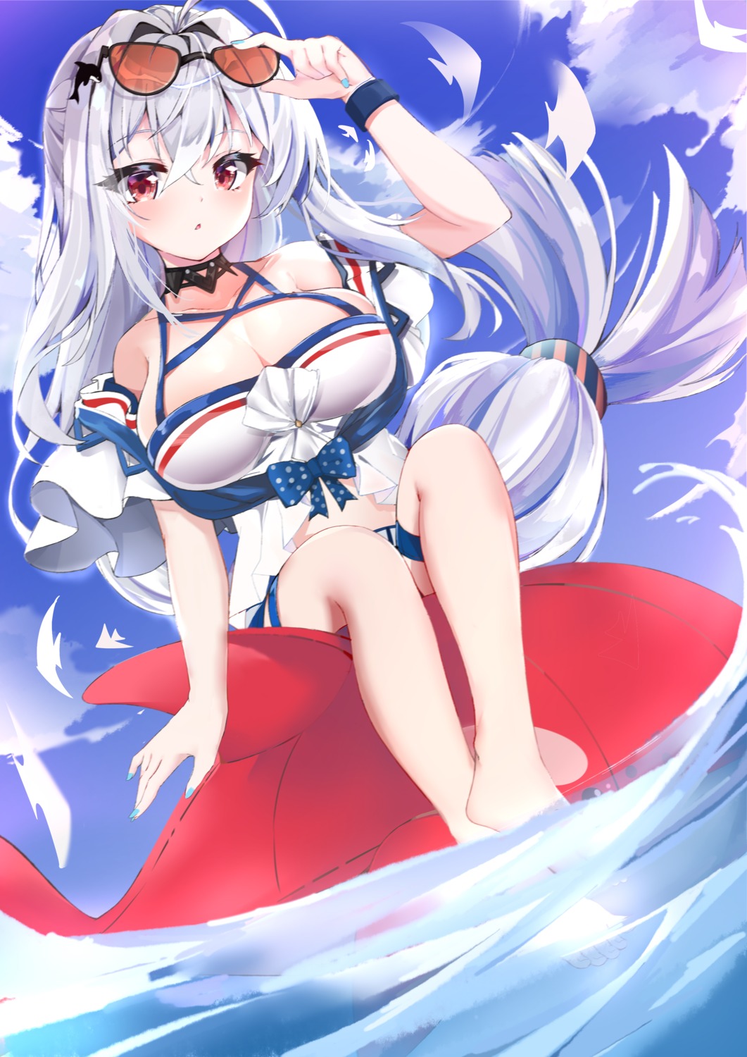 a_fu_jiade_luo, arknights, garter, megane, skadi_(arknights), wet