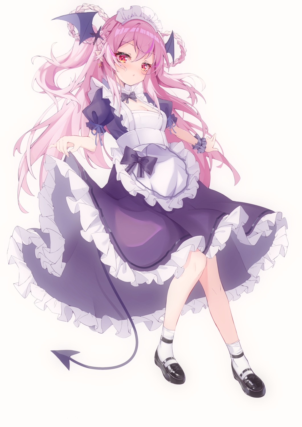 a_fu_jiade_luo, maid, pointy_ears, skirt_lift, tail, wings