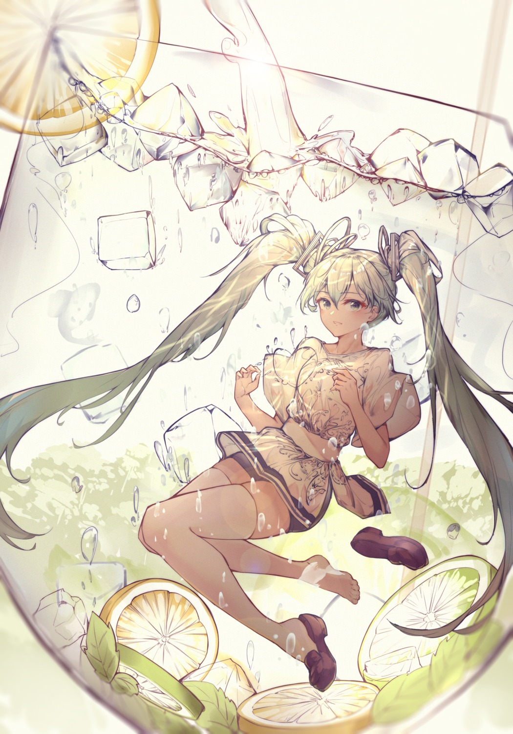 hatsune_miku, rzx0, thighhighs, vocaloid, wet