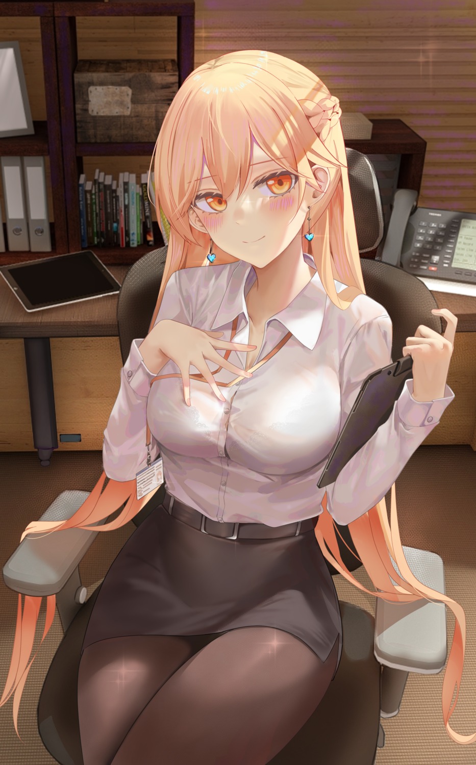 bra, dress_shirt, girls_frontline, ots-14_(girls_frontline), pantyhose, ruzhai, see_through, skirt_lift