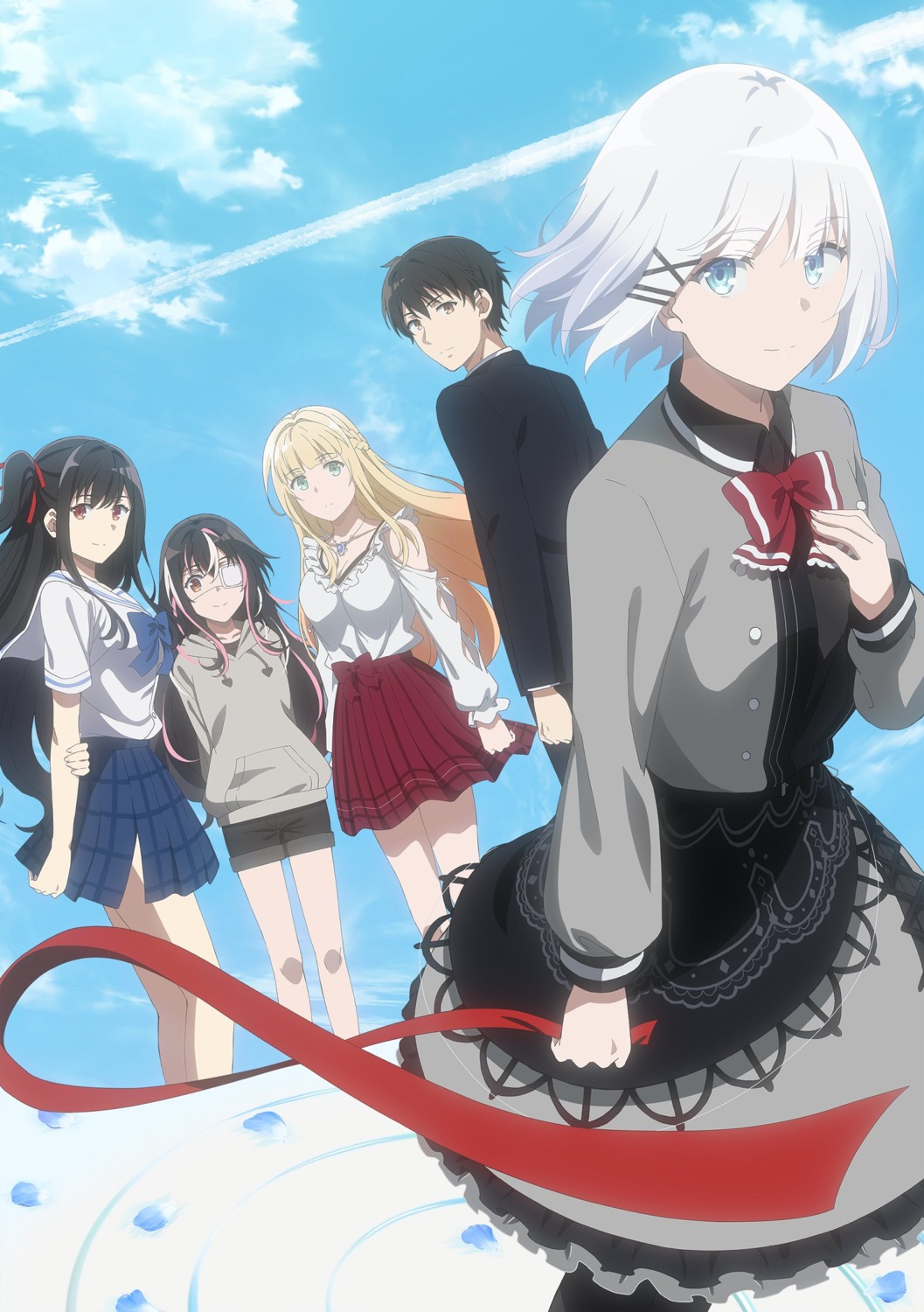 business_suit, charlotte_arisaka_anderson, dress, eyepatch, kimizuka_kimihiko, natsunagi_nagisa, saikawa_yui, seifuku