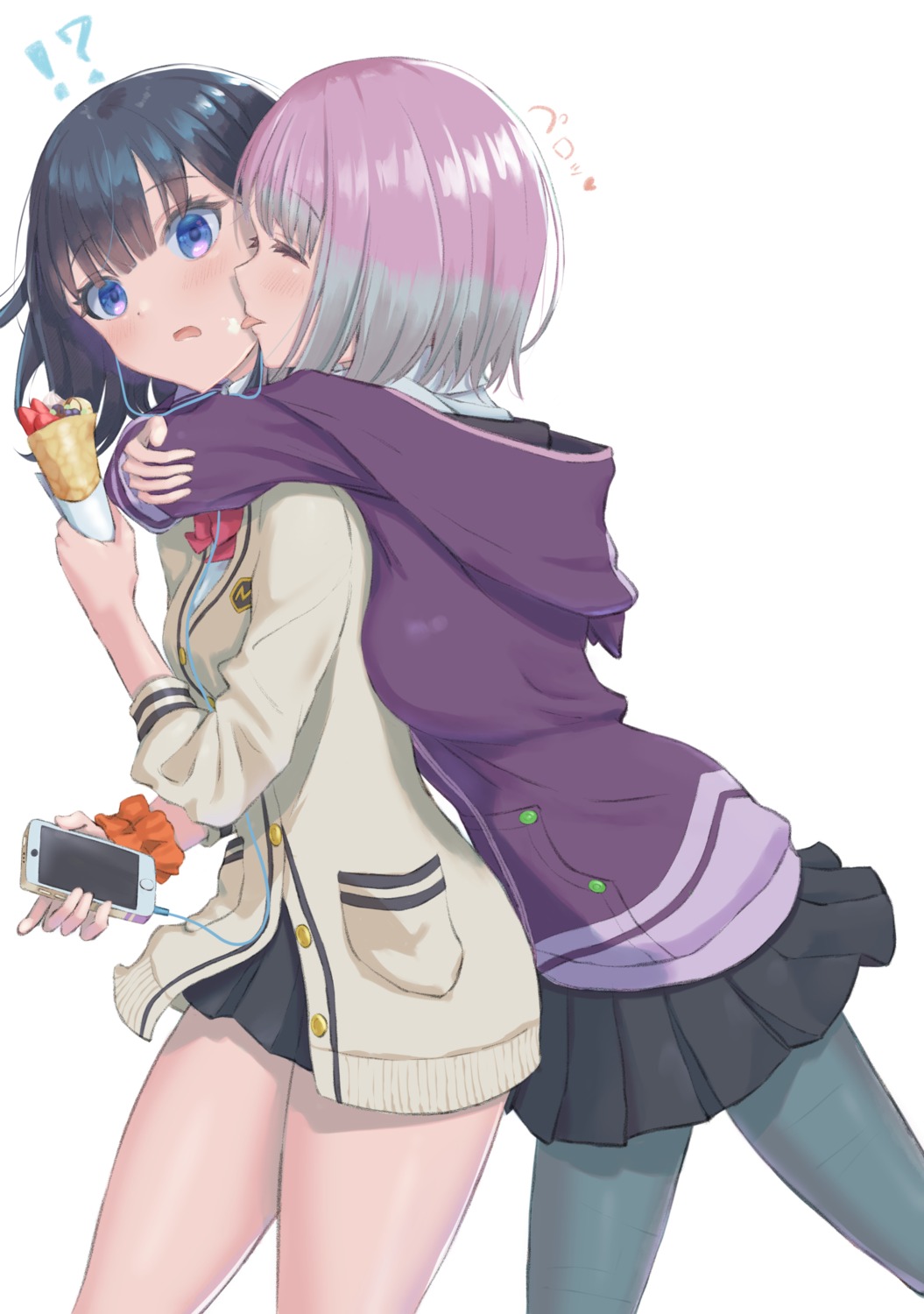 cream, gridman_universe, pantyhose, seifuku, shinjou_akane, skirt_lift, ssss.gridman, sweater, takarada_rikka, umirororo, yuri