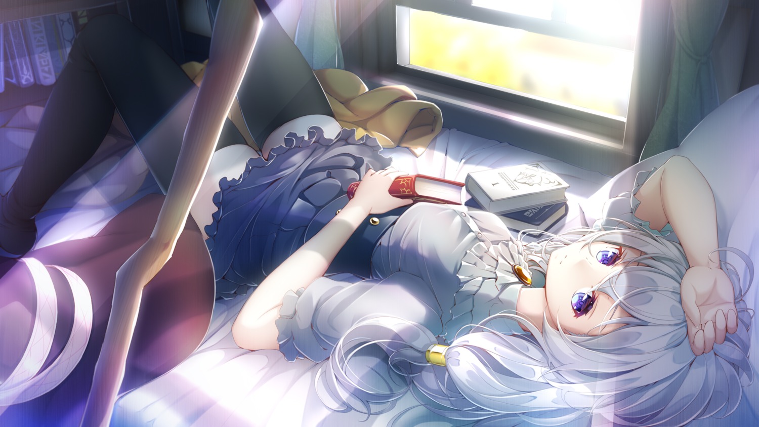 elaina_(majotabi), imo_bouya, majo_no_tabitabi, skirt_lift, thighhighs, wallpaper, witch
