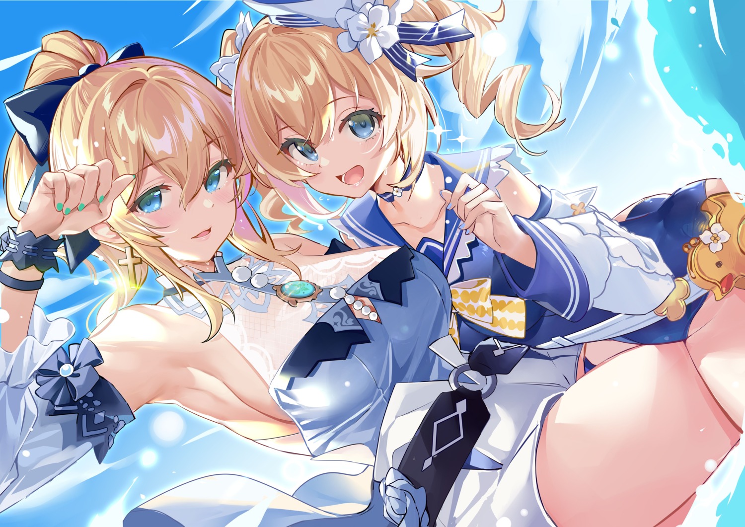 barbara_(genshin_impact), genshin_impact, jean_gunnhildr, kikimi, see_through, swimsuits