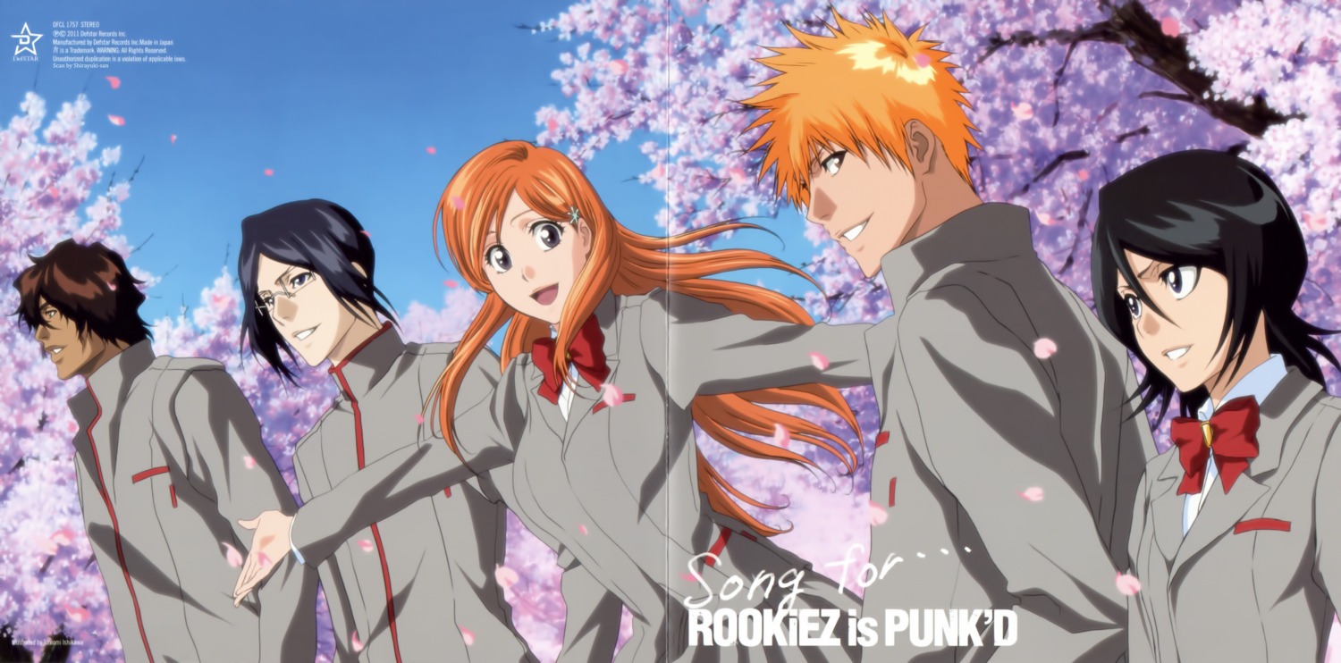 bleach, crease, inoue_orihime, ishikawa_tomomi, kuchiki_rukia, kurosaki_ichigo, megane, seifuku