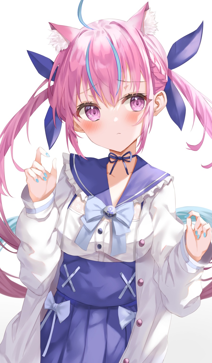 animal_ears, hololive, minato_aqua, nekomimi, seifuku, sutei