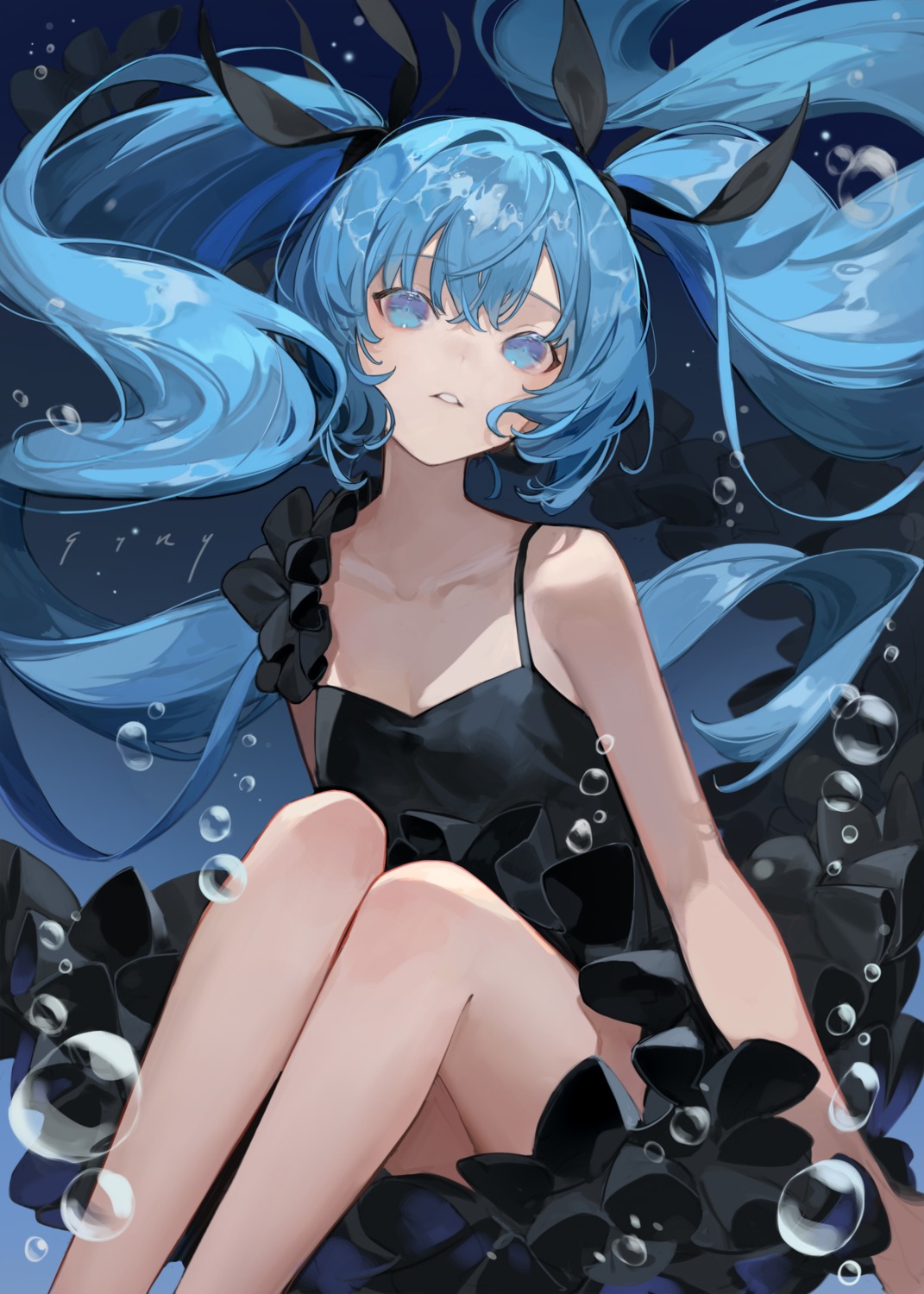 chyoel, dress, hatsune_miku, no_bra, shinkai_shoujo_(vocaloid), skirt_lift, vocaloid