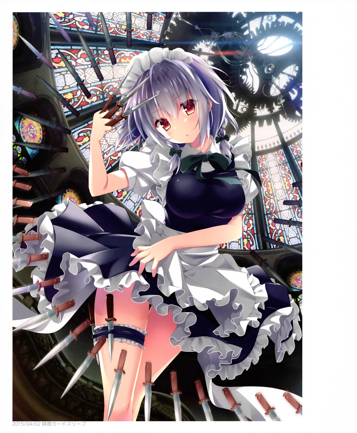 garter, izayoi_sakuya, kino, kinokonomi, maid, skirt_lift, touhou, weapon