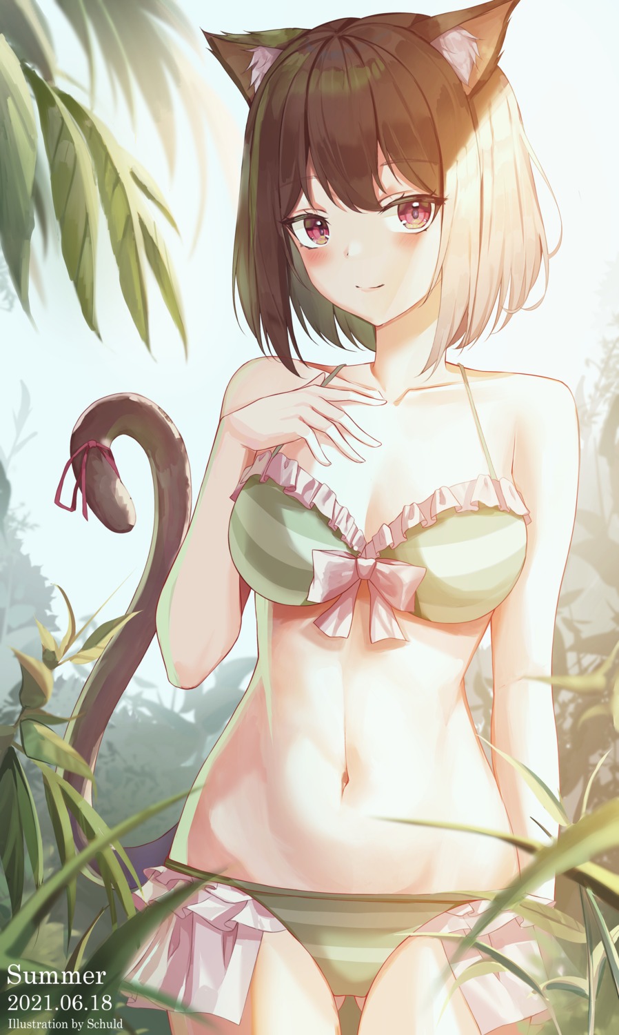 animal_ears, bikini, cleavage, nekomimi, schuld, swimsuits, tail