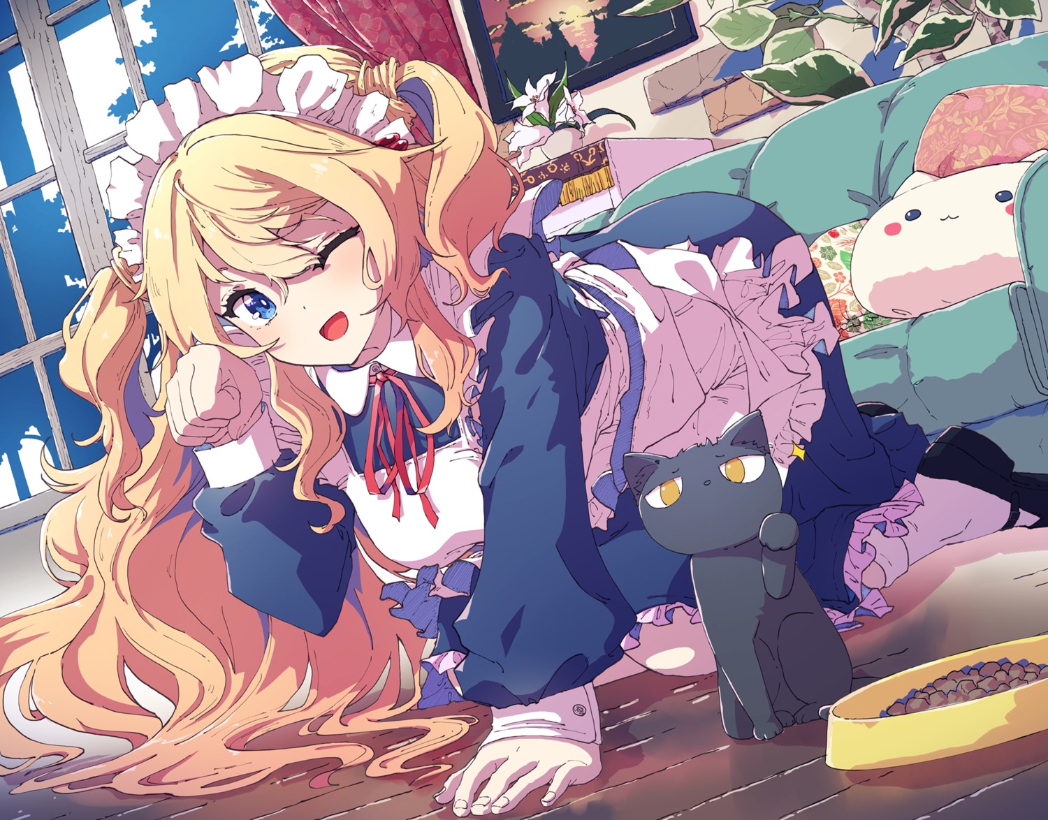 kagawa_yuusaku, maid, neko