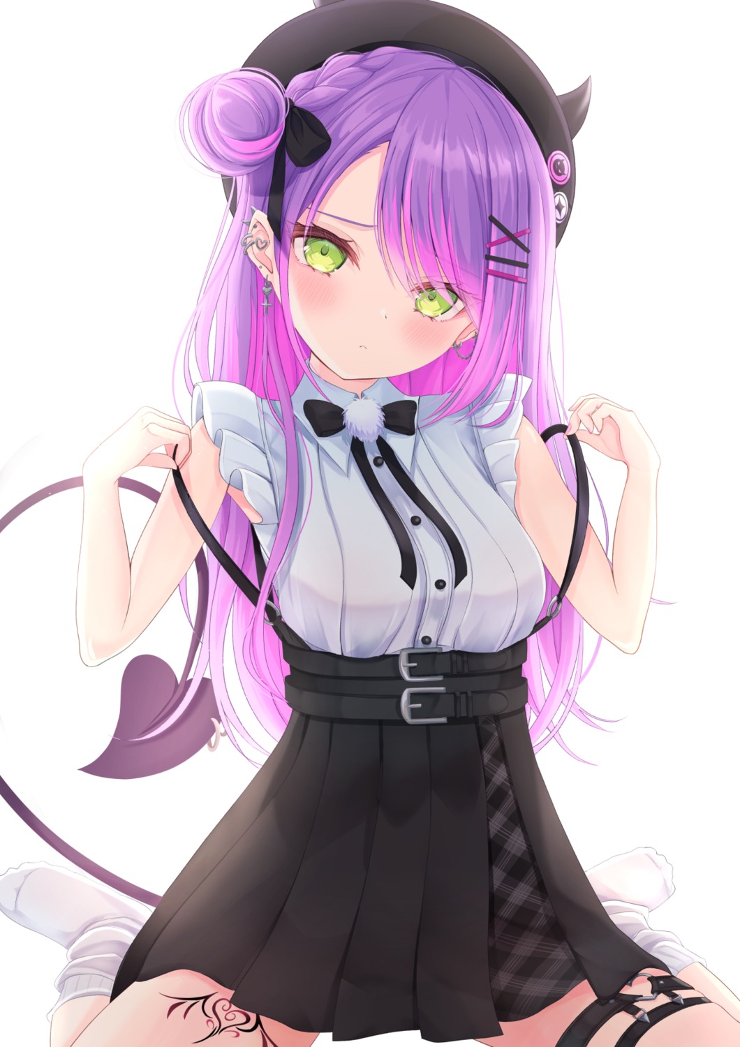garter, hololive, kitano_yukito, pointy_ears, tail, tattoo, tokoyami_towa, undressing