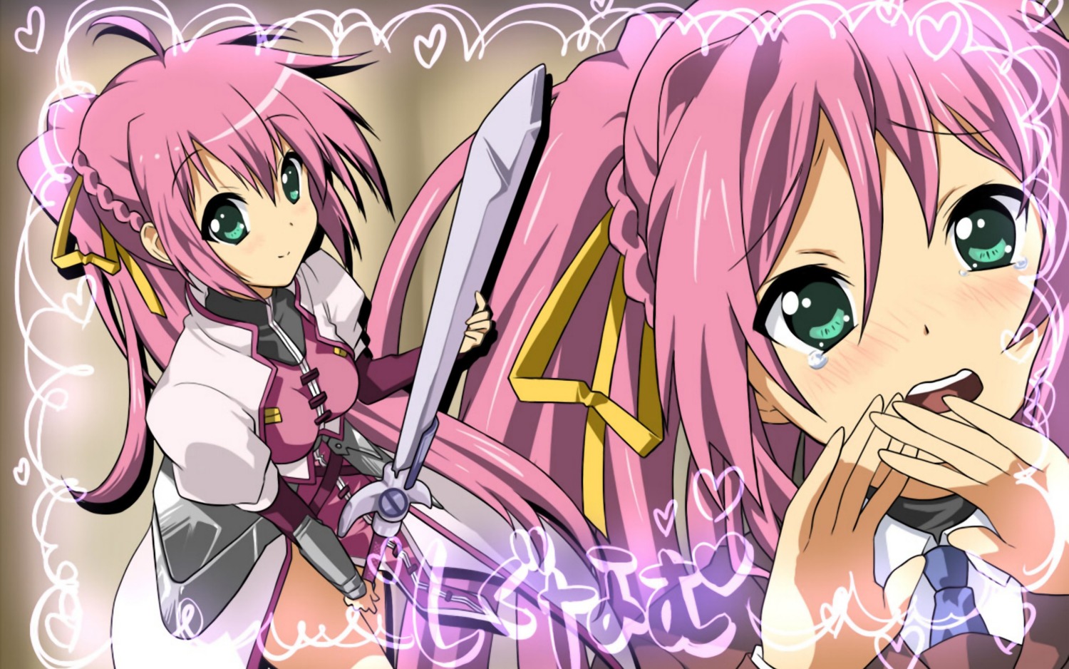 467, k-on!, mahou_shoujo_lyrical_nanoha, mahou_shoujo_lyrical_nanoha_strikers, parody, signum, sword, wallpaper