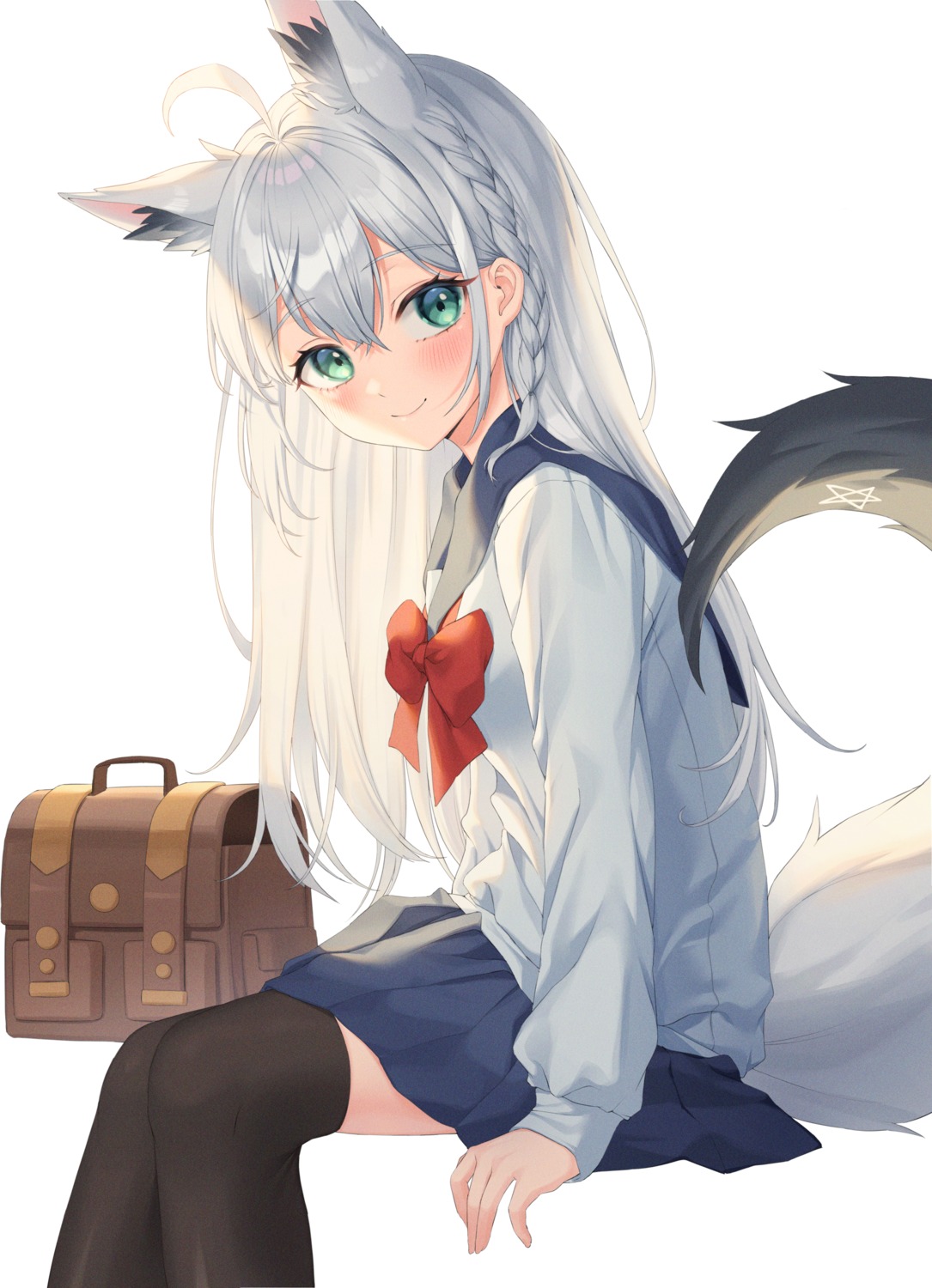 animal_ears, hololive, hololive_gamers, kitsune, seifuku, shirakami_fubuki, skirt_lift, tail
