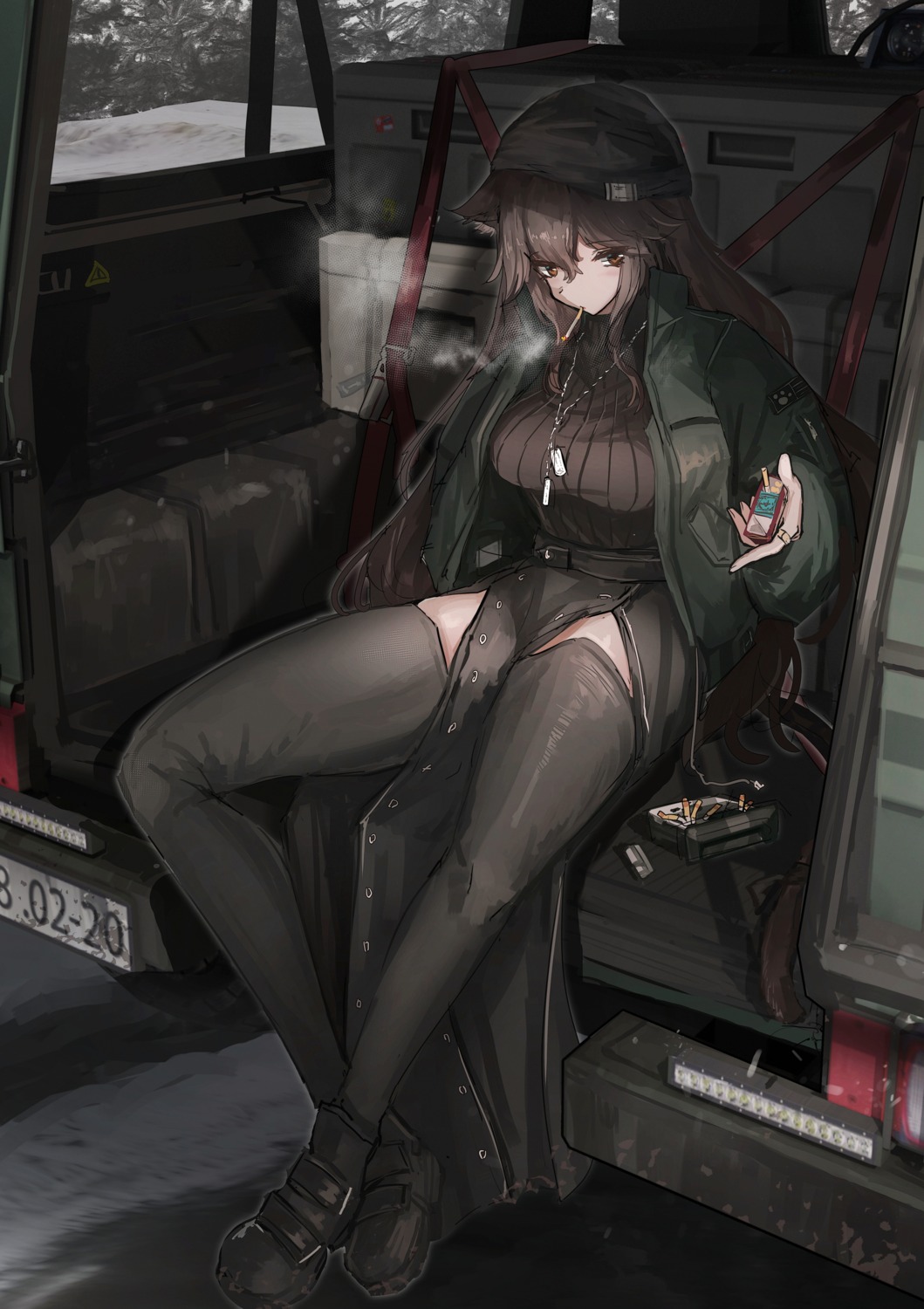 animal_ears, haguruma_c, nekomimi, smoking, thighhighs