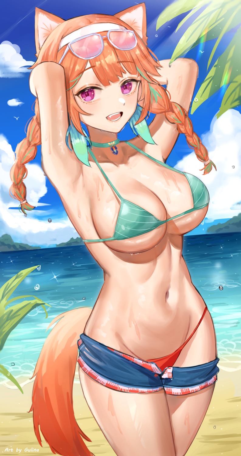 animal_ears, bikini, gurina, hololive, hololive_english, megane, nekomimi, swimsuits