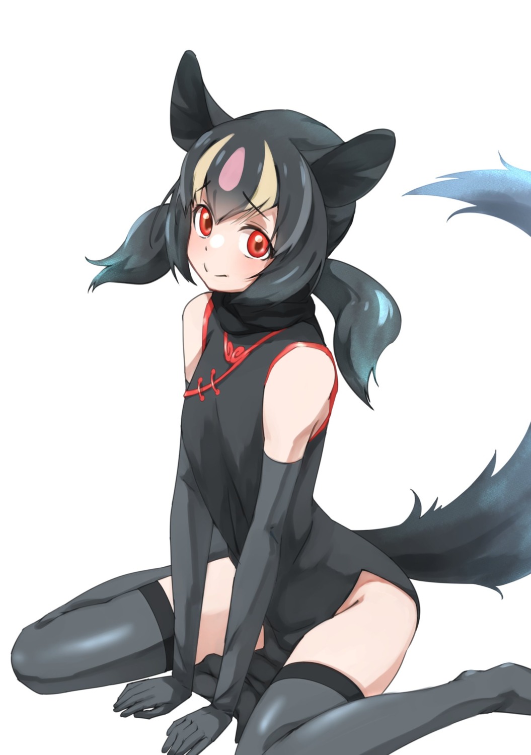 animal_ears, aye_aye_(kemono_friends), chinadress, kemono_friends, nopan, tail, tanabe_(fueisei), thighhighs
