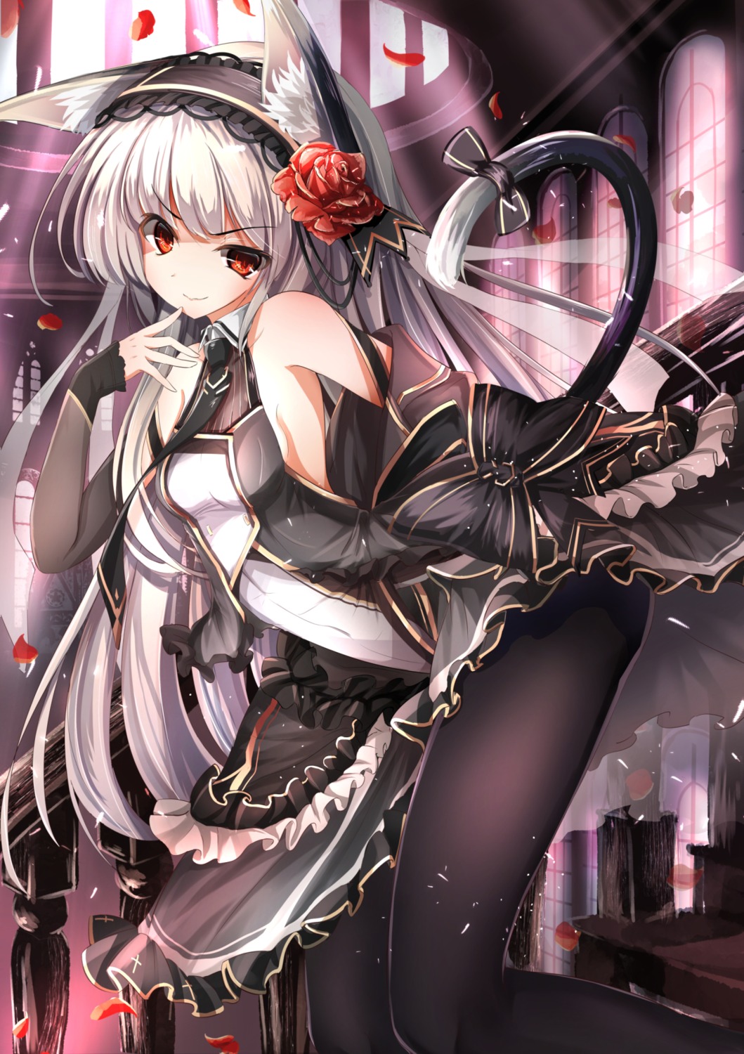 animal_ears, haguruma_c, lolita_fashion, nekomimi, pantyhose, skirt_lift, tail