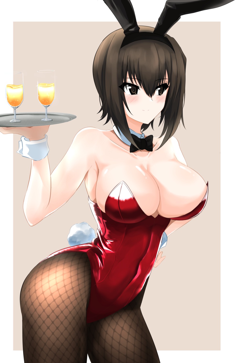 aikir_(jml5160), animal_ears, bunny_ears, bunny_girl, fishnets, girls_und_panzer, nishizumi_maho, no_bra, pantyhose, tail