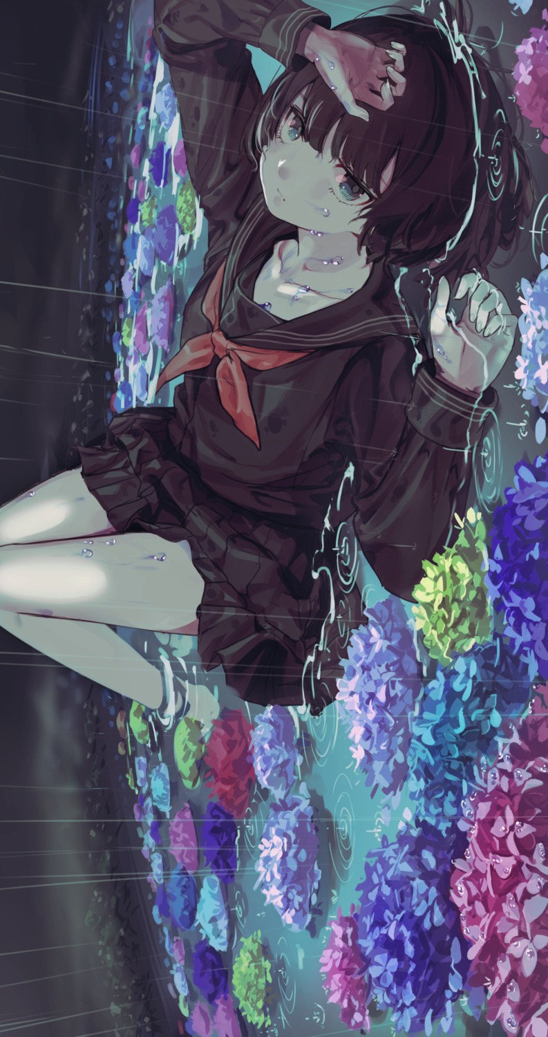 nik_ibi, seifuku, skirt_lift, wet, wet_clothes