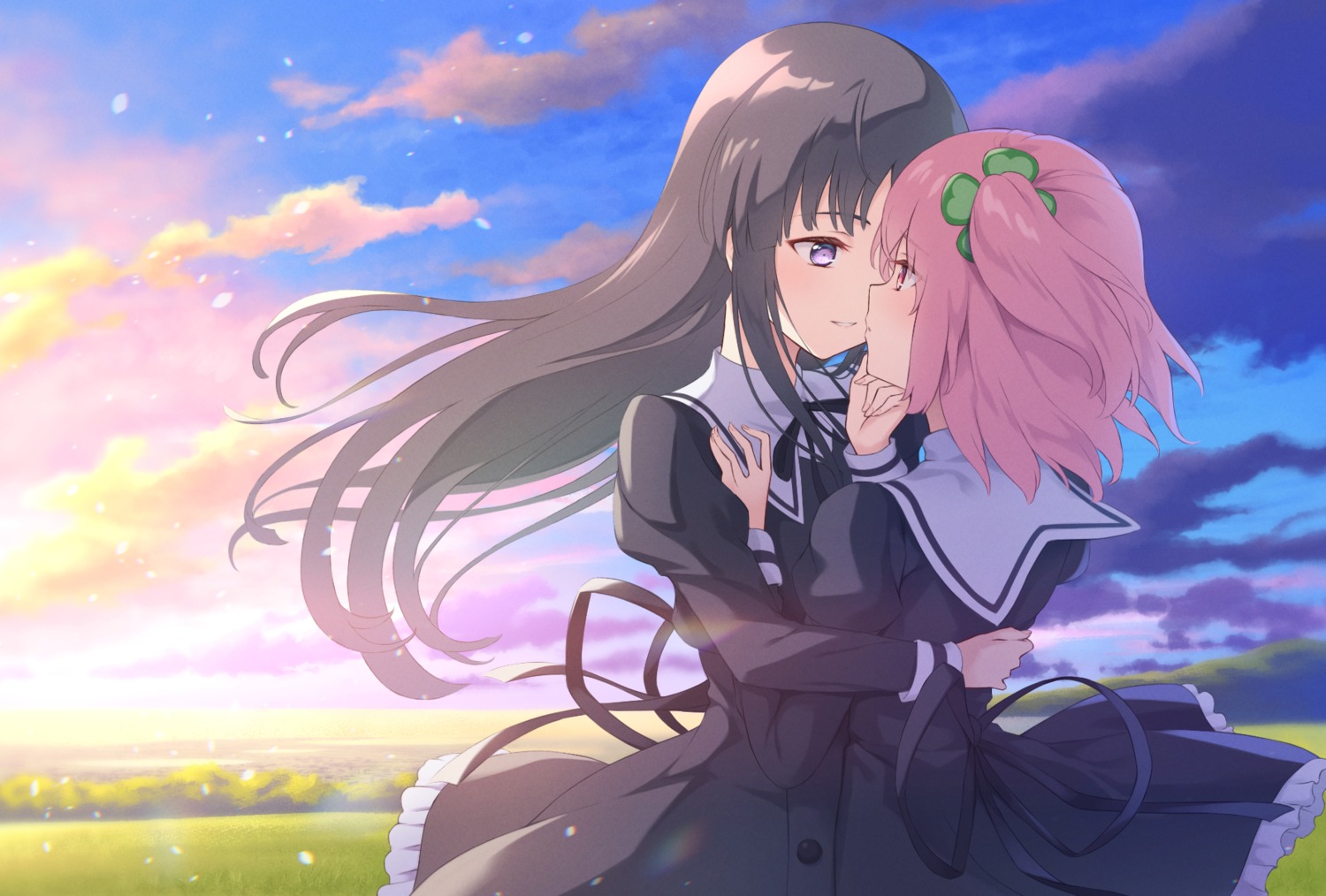 assault_lily, assault_lily_last_bullet, hitotsuyanagi_riri, nuenue, seifuku, shirai_yuyu, skirt_lift, yuri