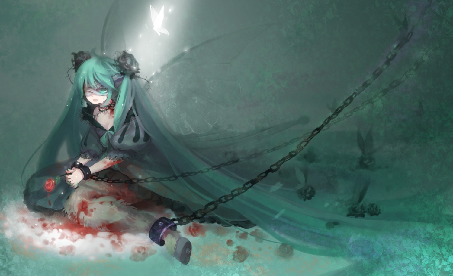 dress, eyepatch, hatsune_miku, shell, vocaloid