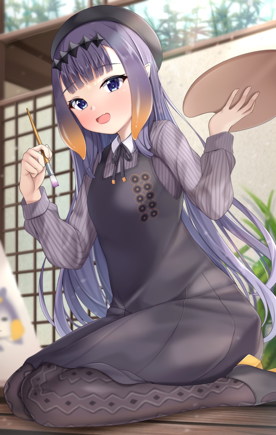 dress, heels, hololive, hololive_english, lomocya, ninomae_ina'nis, pantyhose, pointy_ears