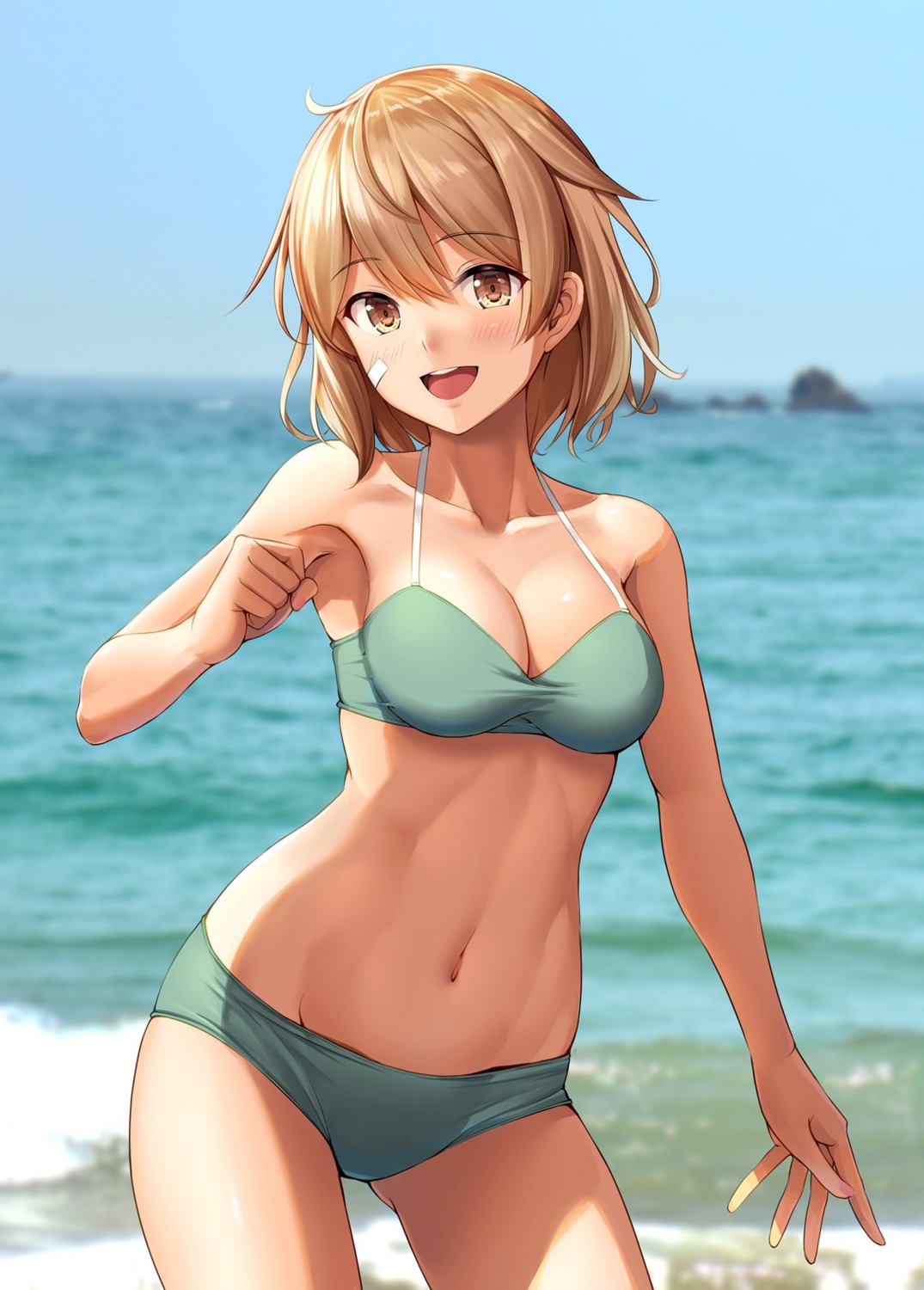 bandaid, bikini, cleavage, ichikawa_feesu, kantai_collection, oboro_(kancolle), swimsuits