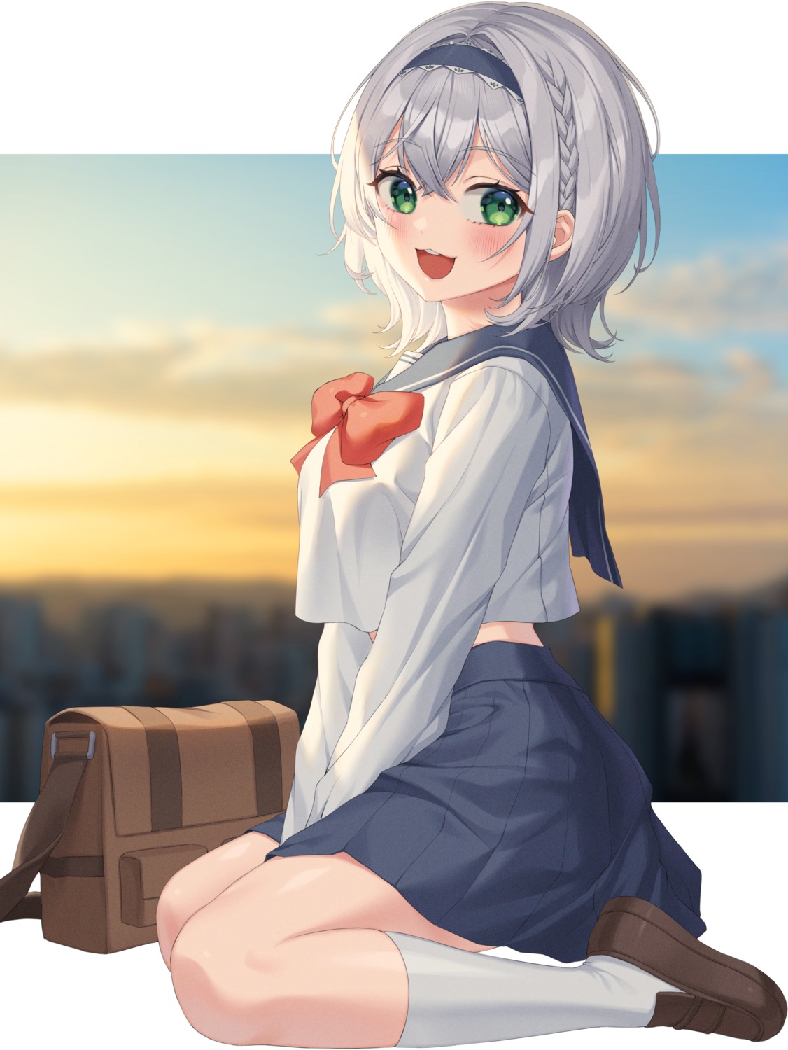 hololive, seifuku, shirogane_noel, xiho_(xi_ho_)