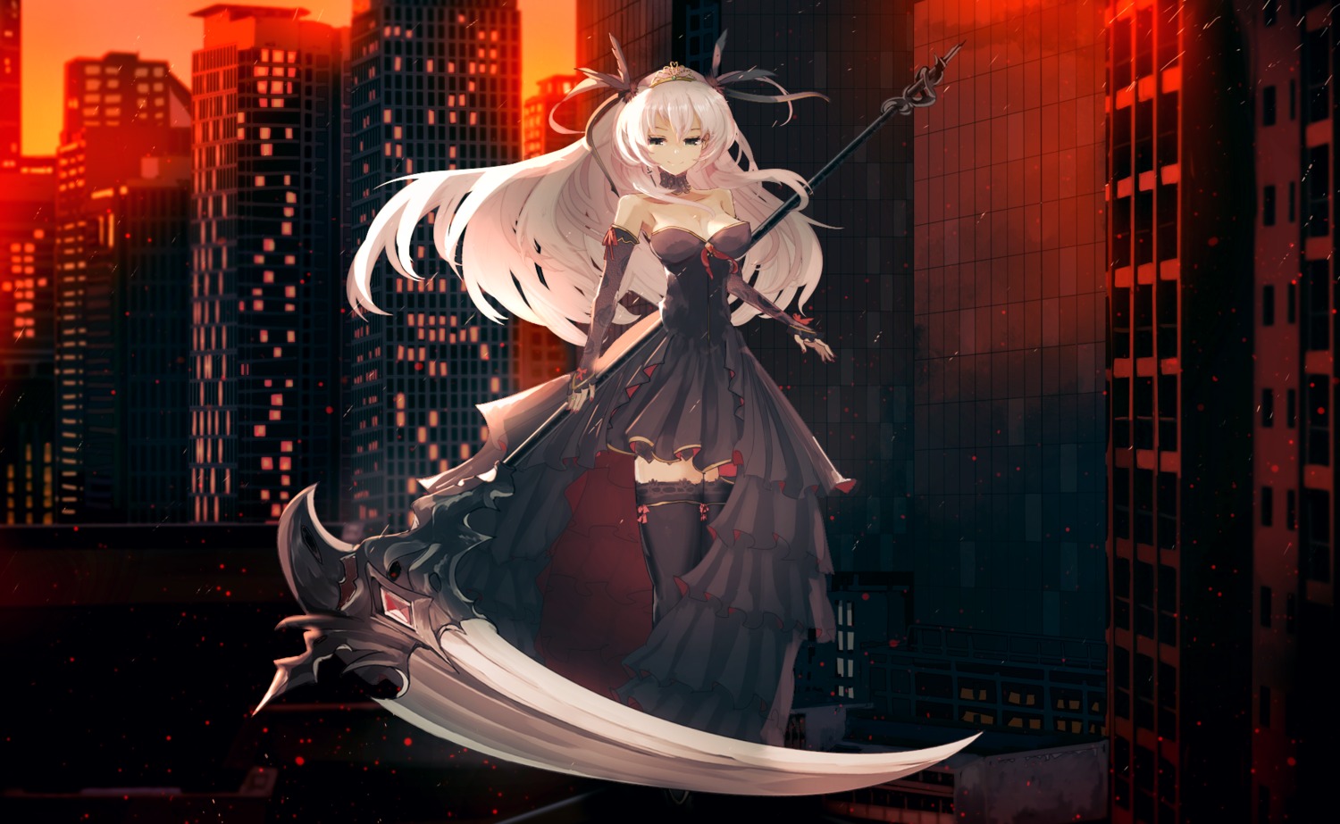dress, no_bra, thighhighs, weapon, yoshioka_yoshiko