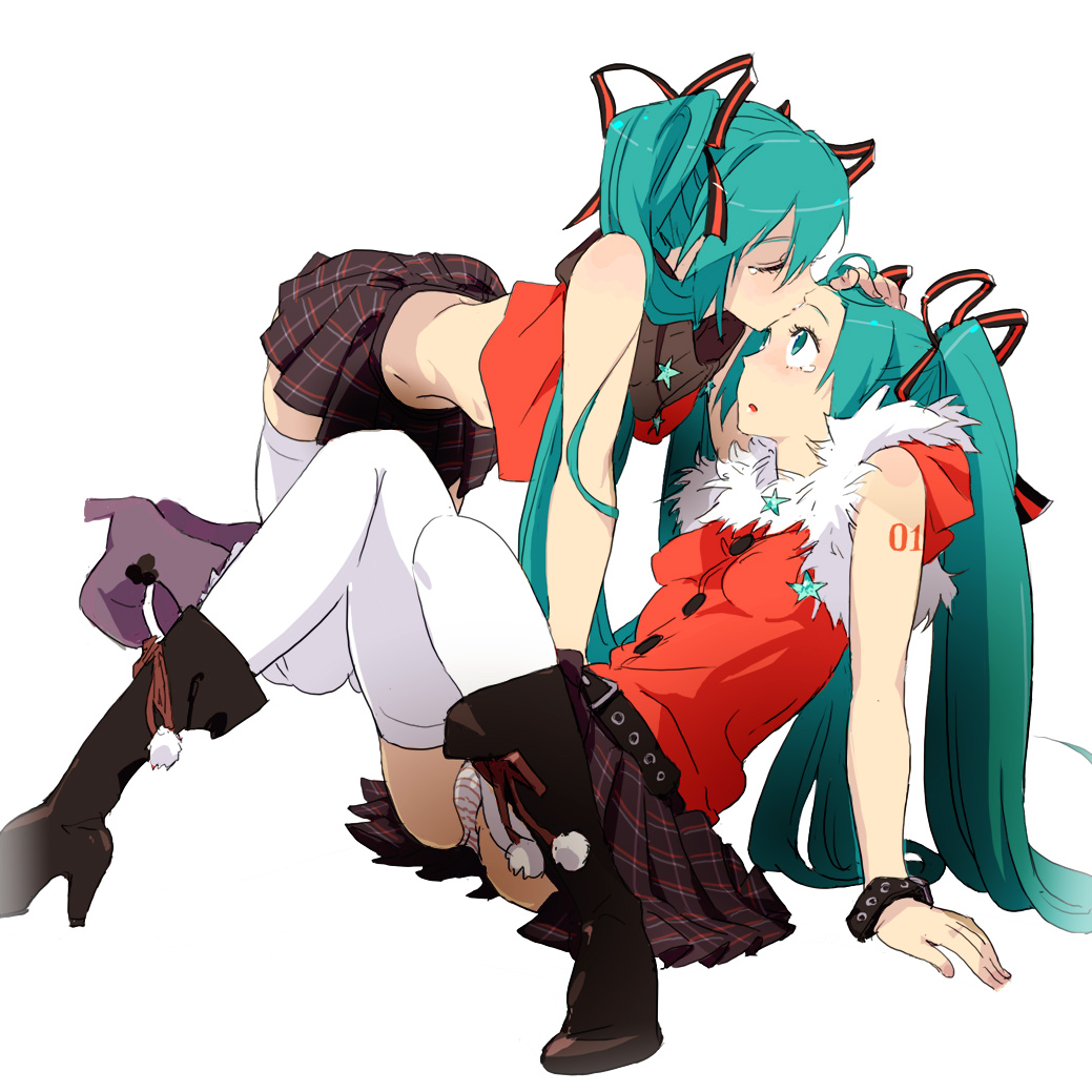 hatsune_miku, mebae, pantsu, shimapan, thighhighs, vocaloid